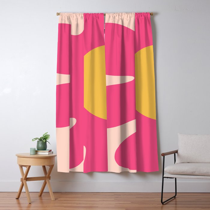 Happy Flower 60s Retro Vibe Hot Pink Orange Yellow Blush Window Curtain Gallery Image 1