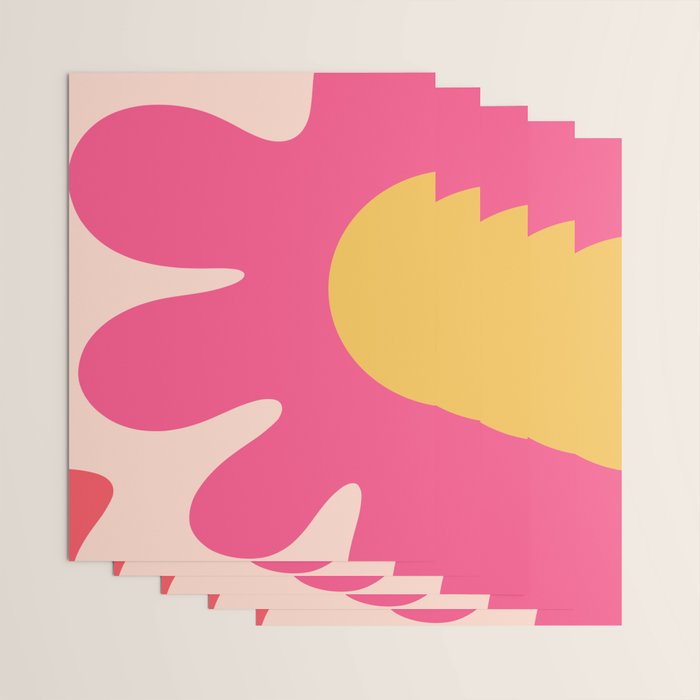Happy Flower 60s Retro Vibe Hot Pink Orange Yellow Blush Wrapping Paper Gallery Image 3