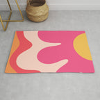 Happy Flower 60s Retro Vibe Hot Pink Orange Yellow Blush Rug Gallery Image 1