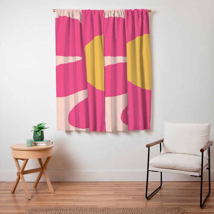 Happy Flower 60s Retro Vibe Hot Pink Orange Yellow Blush Window Curtain Gallery Image 3