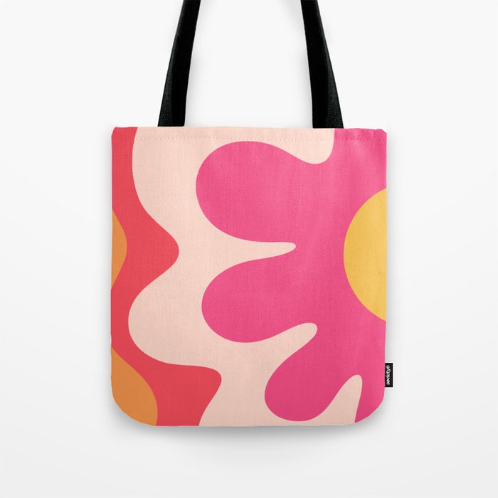 Happy Flower 60s Retro Vibe Hot Pink Orange Yellow Blush Tote Bag Gallery Image 1