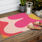 Happy Flower 60s Retro Vibe Hot Pink Orange Yellow Blush Outdoor Rug Gallery Image 2
