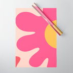 Happy Flower 60s Retro Vibe Hot Pink Orange Yellow Blush Wrapping Paper Gallery Image 1