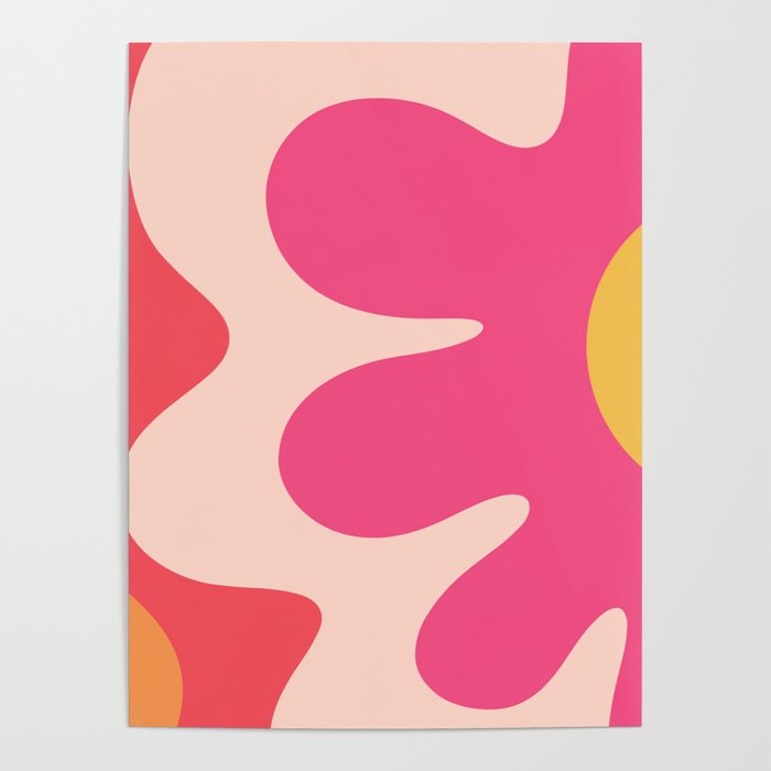 Happy Flower 60s Retro Vibe Hot Pink Orange Yellow Blush Poster Gallery Image 4