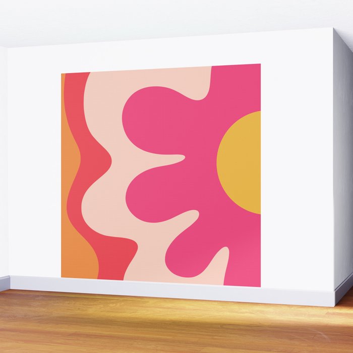 Happy Flower 60s Retro Vibe Hot Pink Orange Yellow Blush Wall Mural Gallery Image 2