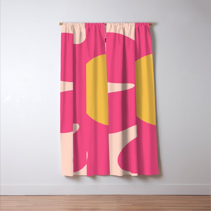 Happy Flower 60s Retro Vibe Hot Pink Orange Yellow Blush Window Curtain Gallery Image 3