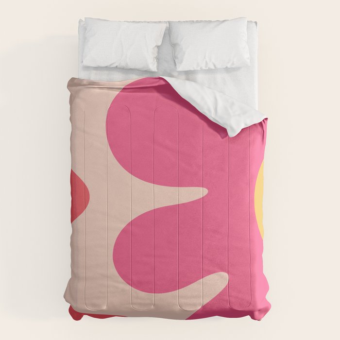 Happy Flower 60s Retro Vibe Hot Pink Orange Yellow Blush Comforter Gallery Image 1