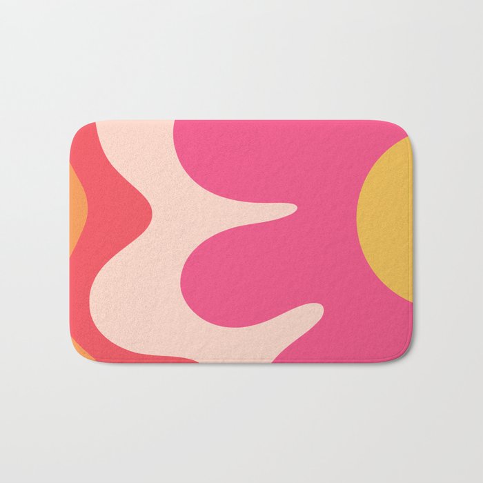 Happy Flower 60s Retro Vibe Hot Pink Orange Yellow Blush Bath Mat Gallery Image 1