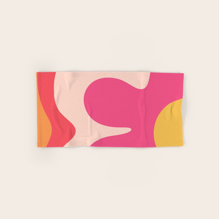 Happy Flower 60s Retro Vibe Hot Pink Orange Yellow Blush Bath Towel Gallery Image 1