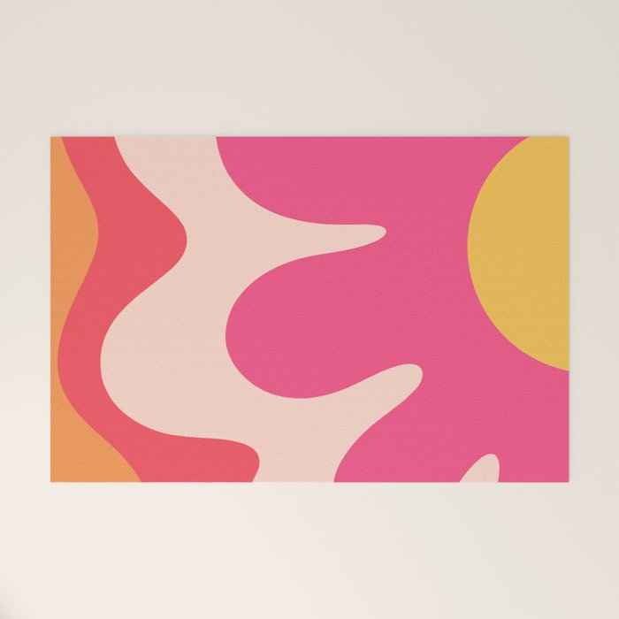 Happy Flower 60s Retro Vibe Hot Pink Orange Yellow Blush Welcome Mat Gallery Image 1
