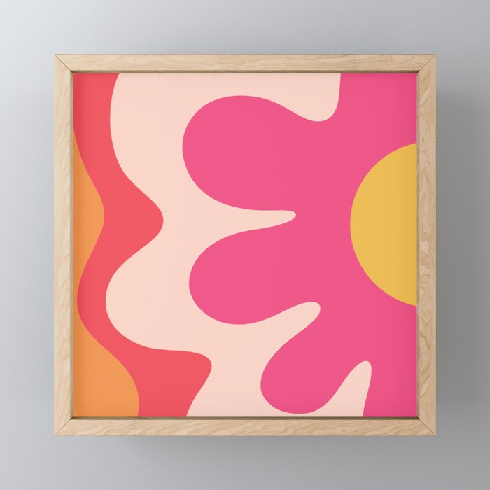Happy Flower 60s Retro Vibe Hot Pink Orange Yellow Blush Mini Art Print Gallery Image 1