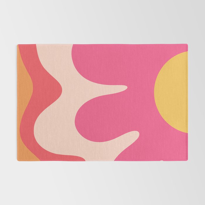 Happy Flower 60s Retro Vibe Hot Pink Orange Yellow Blush Rug Gallery Image 2