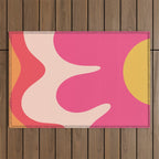 Happy Flower 60s Retro Vibe Hot Pink Orange Yellow Blush Outdoor Rug Gallery Image 1
