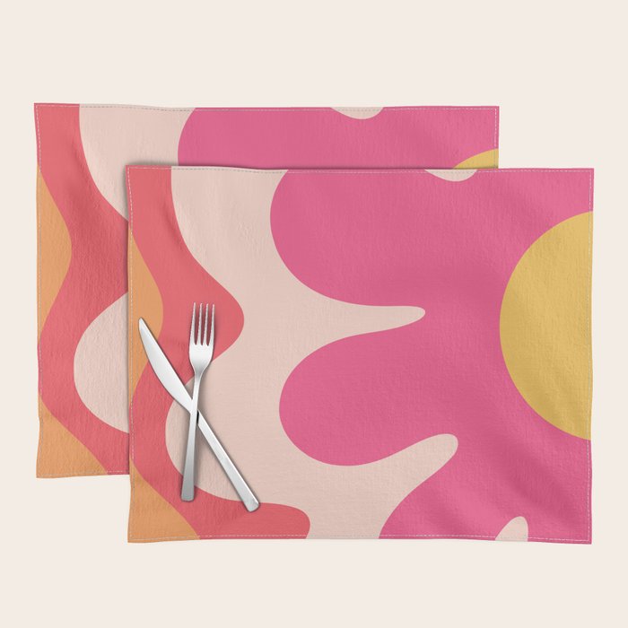 Happy Flower 60s Retro Vibe Hot Pink Orange Yellow Blush Placemat Gallery Image 1