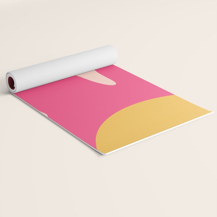 Happy Flower 60s Retro Vibe Hot Pink Orange Yellow Blush Yoga Mat Gallery Image 2
