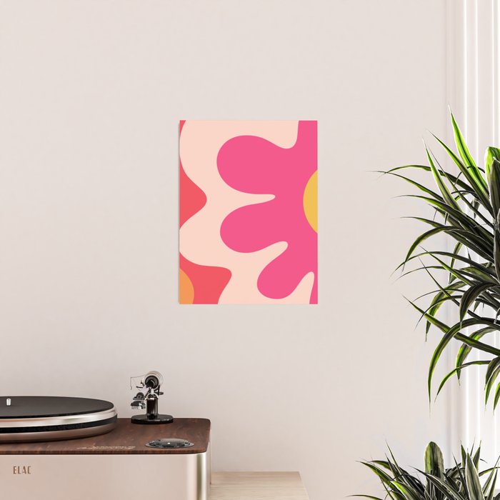 Happy Flower 60s Retro Vibe Hot Pink Orange Yellow Blush Poster Gallery Image 2