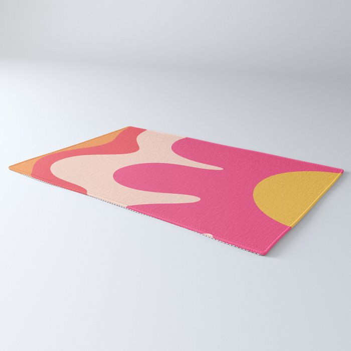 Happy Flower 60s Retro Vibe Hot Pink Orange Yellow Blush Rug Gallery Image 3