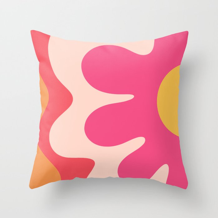 Happy Flower 60s Retro Vibe Hot Pink Orange Yellow Blush Throw Pillow Gallery Image 1