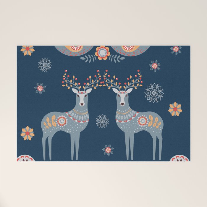 Nordic Winter Blue Welcome Mat Gallery Image 1