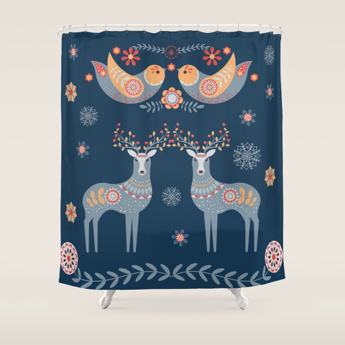 Nordic Winter Blue Shower Curtain Gallery Image 1