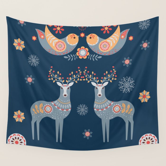 Nordic Winter Blue Wall Tapestry Gallery Image 4