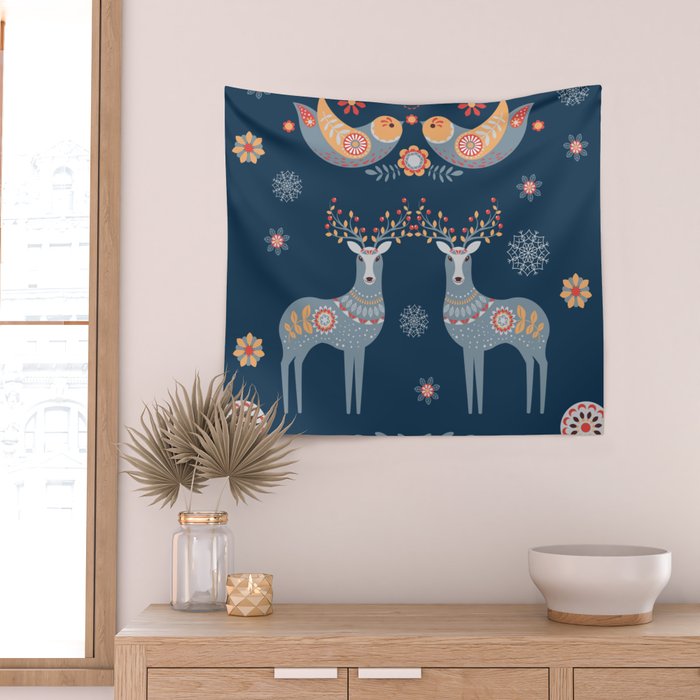 Nordic Winter Blue Wall Tapestry Gallery Image 2