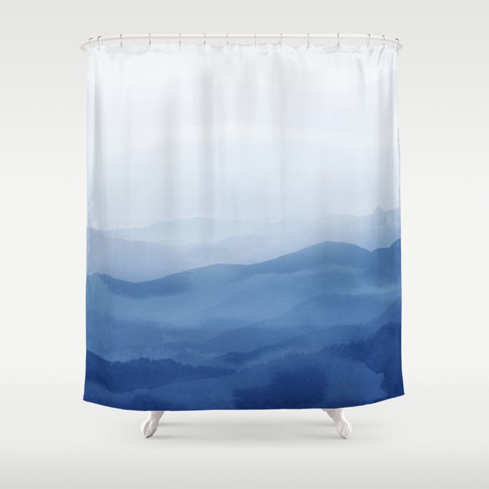 Abstract Watercolor Blue, Watercolor Mountains, Art Print By Synplus Shower Curtain Gallery Image 1