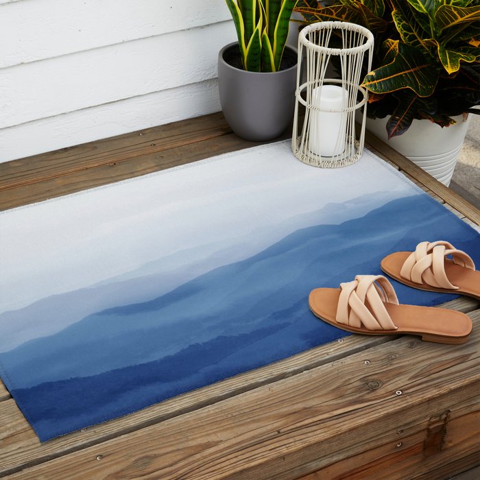 Abstract Watercolor Blue, Watercolor Mountains, Art Print By Synplus Outdoor Rug Gallery Image 2