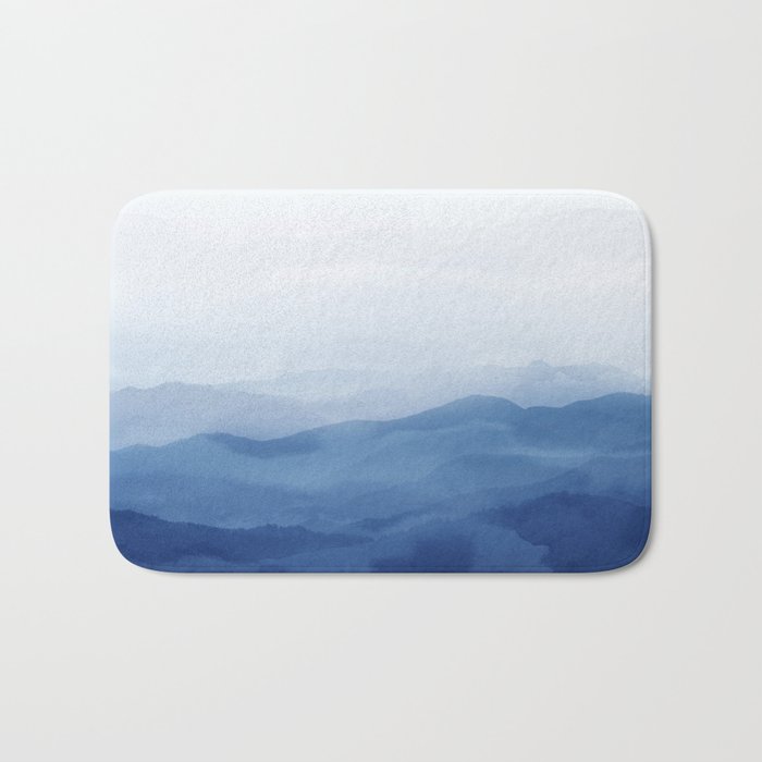 Abstract Watercolor Blue, Watercolor Mountains, Art Print By Synplus Bath Mat Gallery Image 1
