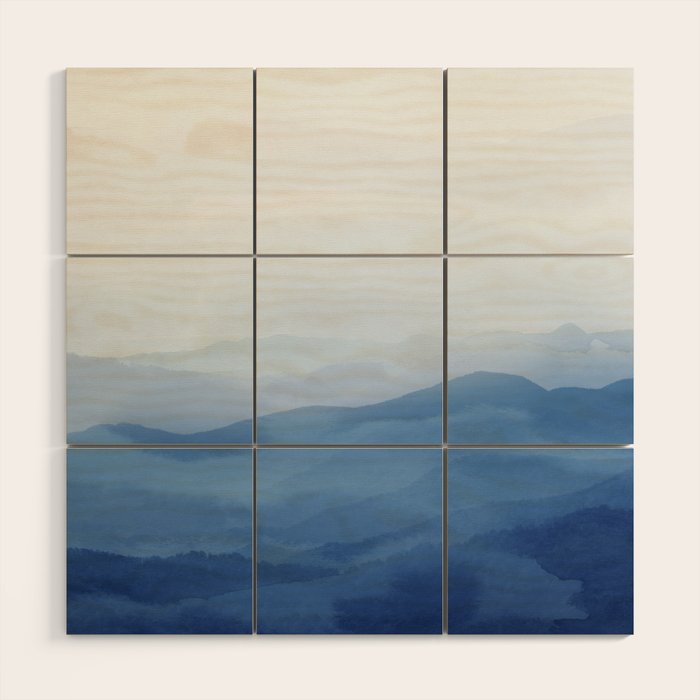 Abstract Watercolor Blue, Watercolor Mountains, Art Print By Synplus Wood Wall Art Gallery Image 1