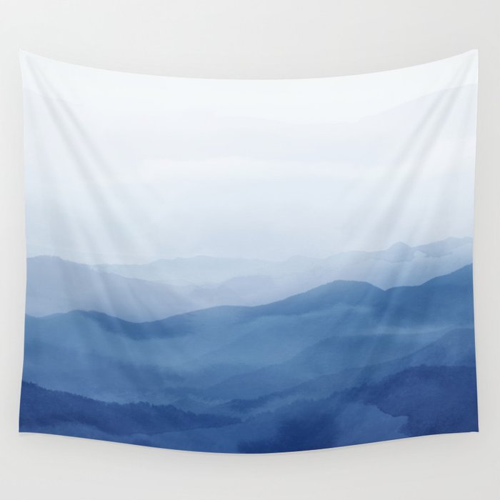 Abstract Watercolor Blue, Watercolor Mountains, Art Print By Synplus Wall Tapestry Gallery Image 4