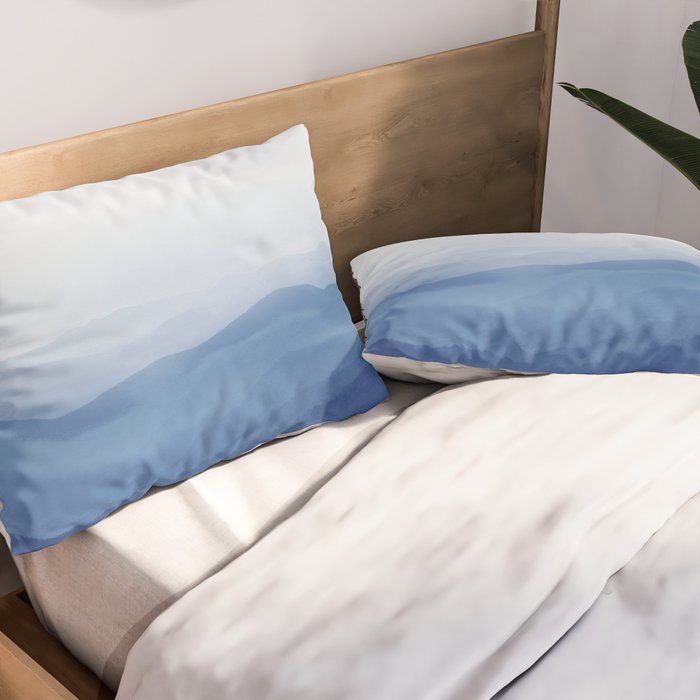 Abstract Watercolor Blue, Watercolor Mountains, Art Print By Synplus Pillow Sham Gallery Image 2
