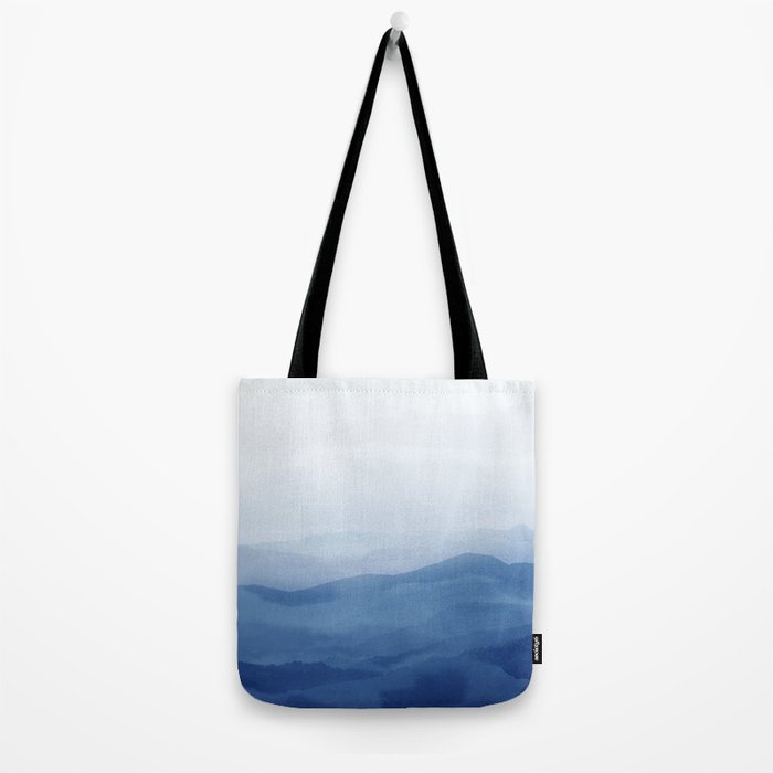Abstract Watercolor Blue, Watercolor Mountains, Art Print By Synplus Tote Bag Gallery Image 2