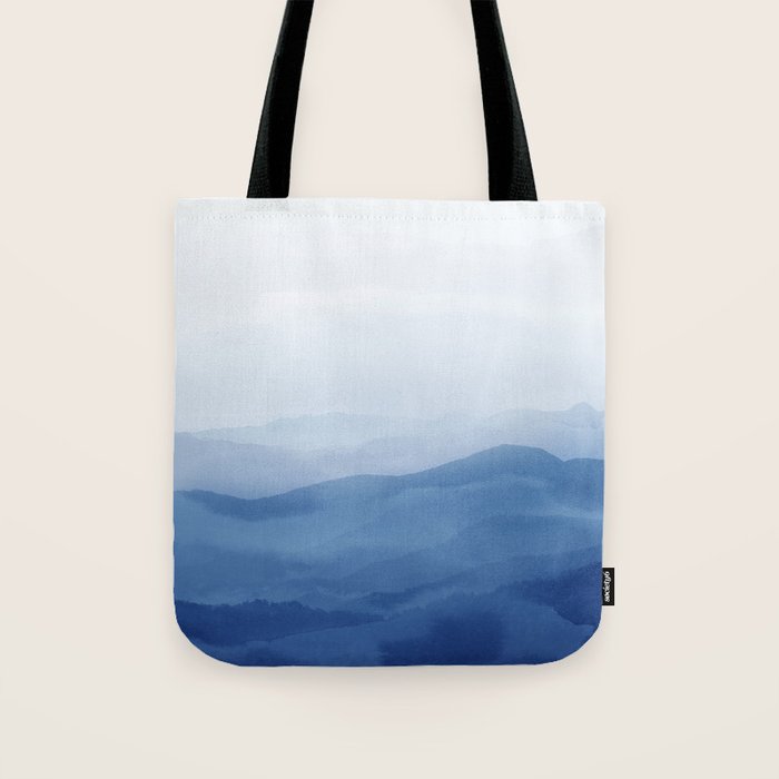 Abstract Watercolor Blue, Watercolor Mountains, Art Print By Synplus Tote Bag Gallery Image 1