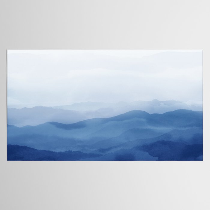 Abstract Watercolor Blue, Watercolor Mountains, Art Print By Synplus Tablecloth Gallery Image 2
