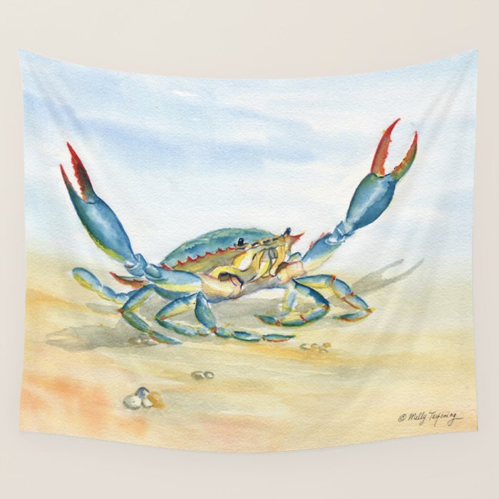 Colorful Blue Crab 2 Wall Tapestry Gallery Image 4