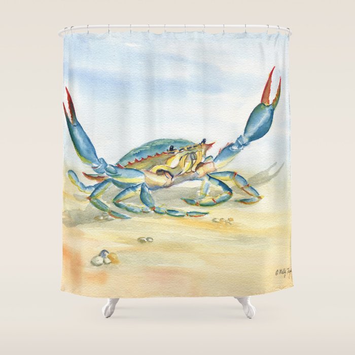 Colorful Blue Crab 2 Shower Curtain Gallery Image 1