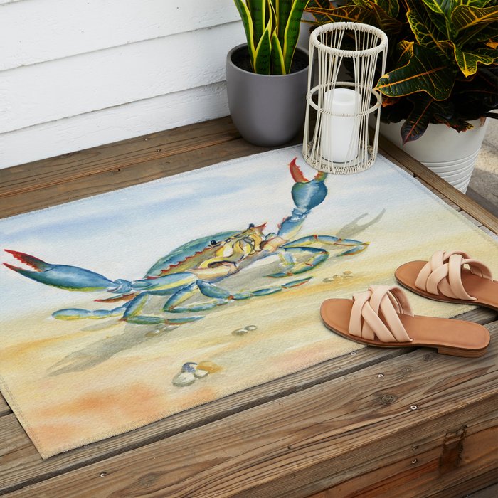 Colorful Blue Crab 2 Outdoor Rug Gallery Image 2
