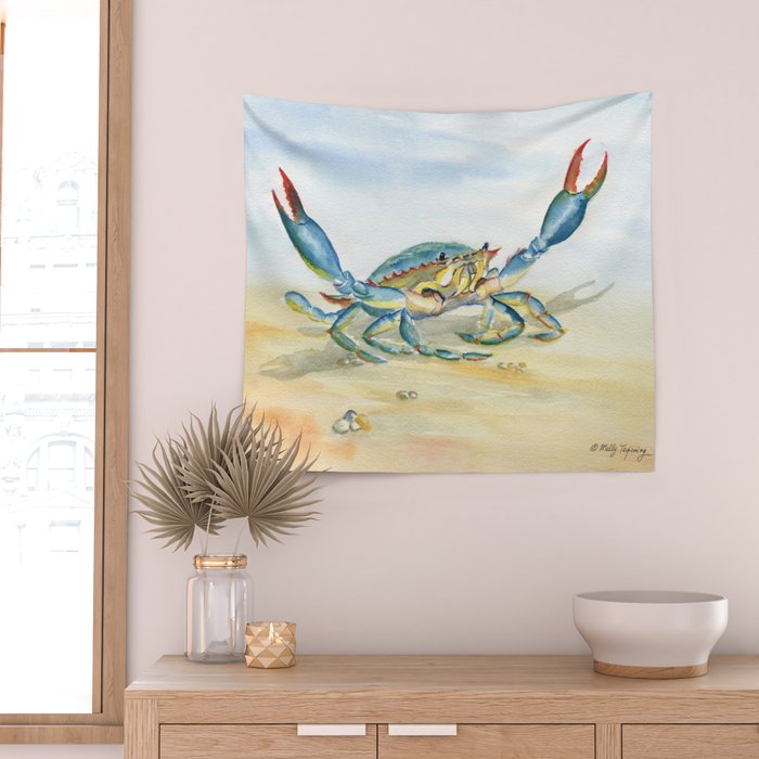 Colorful Blue Crab 2 Wall Tapestry Gallery Image 2