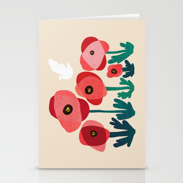 Poppy flowers and bird Stationery Card Gallery Image 1