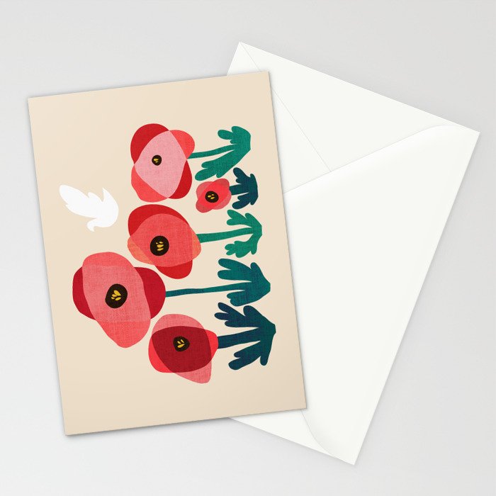Poppy flowers and bird Stationery Card Gallery Image 2