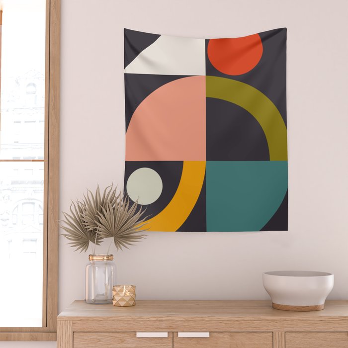 mid century bauhaus geometric large 4 Wall Tapestry Gallery Image 2