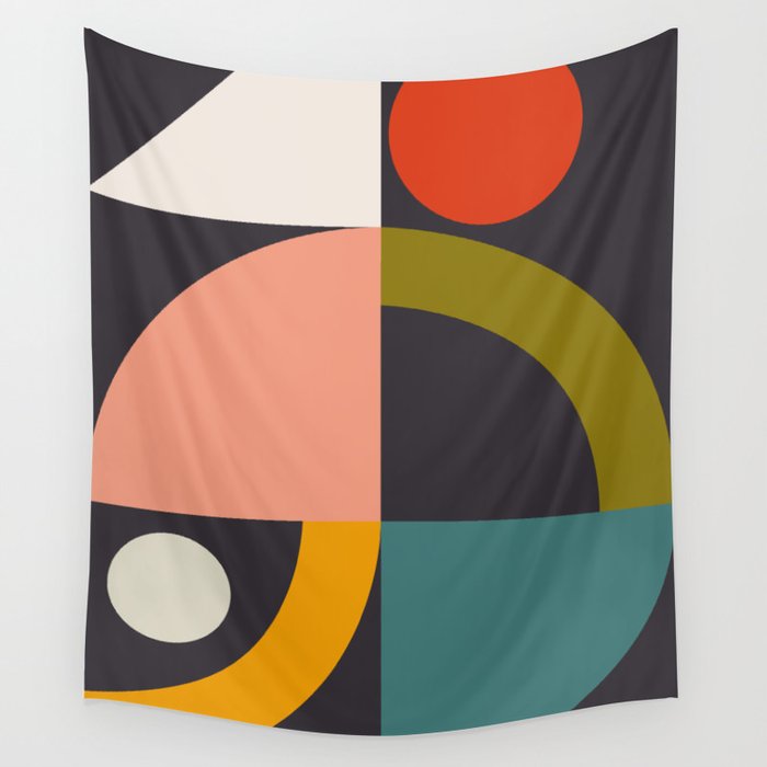 mid century bauhaus geometric large 4 Wall Tapestry Gallery Image 1