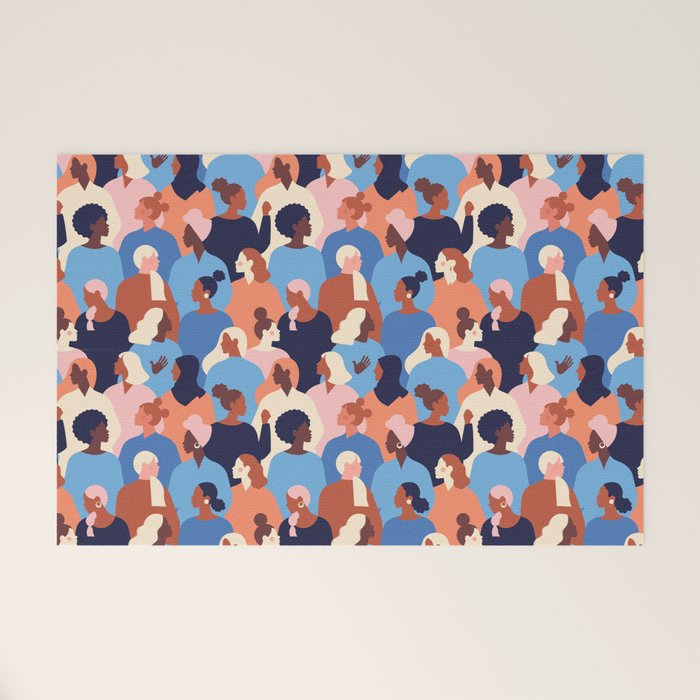 Female diverse faces of different ethnicity blue Welcome Mat Gallery Image 1
