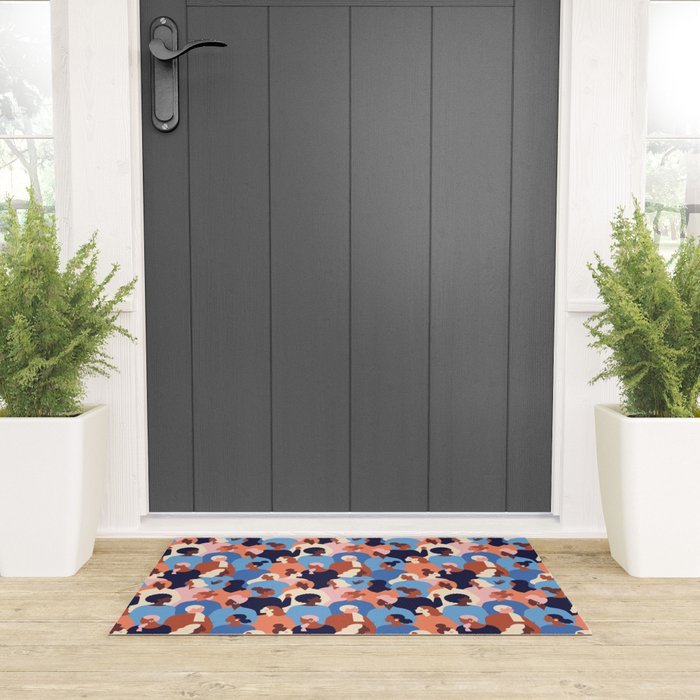 Female diverse faces of different ethnicity blue Welcome Mat Gallery Image 3