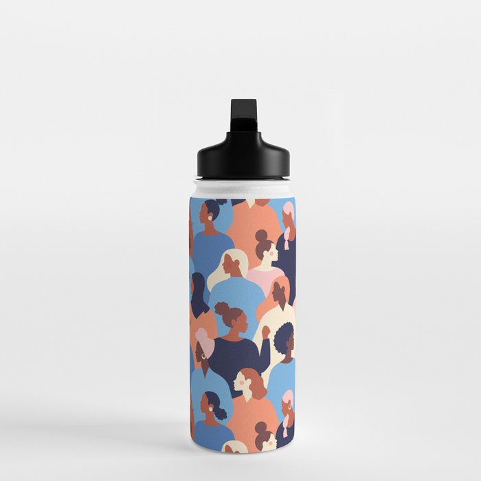 Female diverse faces of different ethnicity blue Water Bottle Gallery Image 3