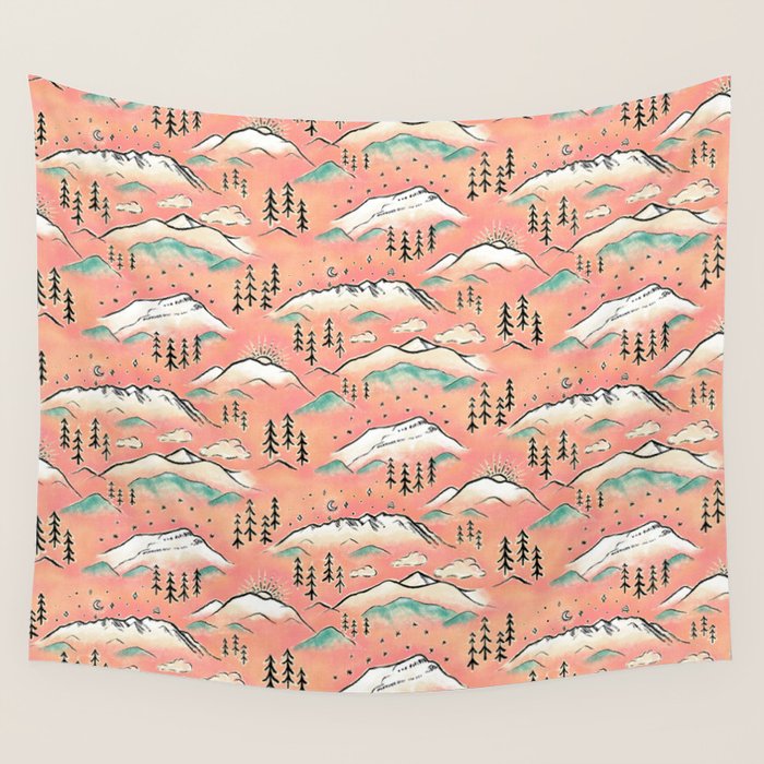 Monte Vista - pink peach and teal Wall Tapestry Gallery Image 1