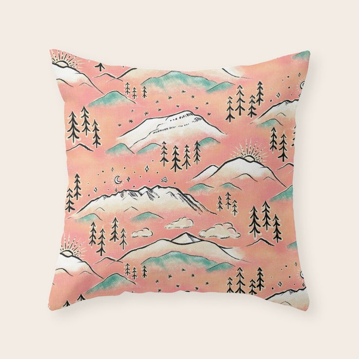 Monte Vista - pink peach and teal Throw Pillow Gallery Image 6