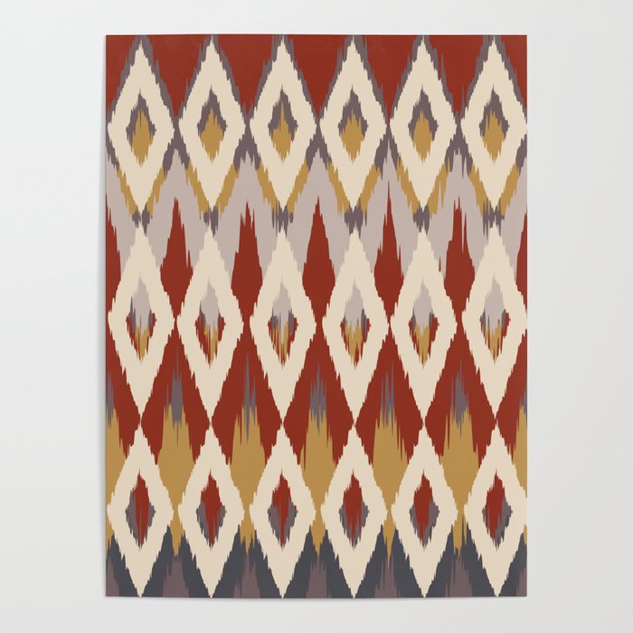 Boho Geometric, Ikat Pattern, Red, Blue, Yellow Poster Gallery Image 1