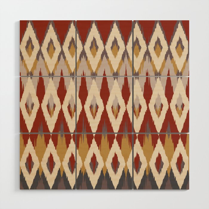 Boho Geometric, Ikat Pattern, Red, Blue, Yellow Wood Wall Art Gallery Image 1